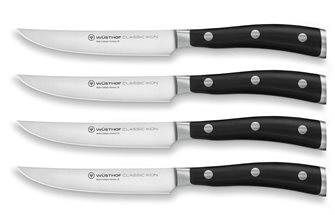 Cofanetto 4 coltelli da bistecca forgiati 12 cm Classic Ikon nero Wusthof